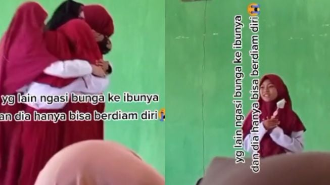 Siswi SD beri bunga untuk ibu (tiktok)