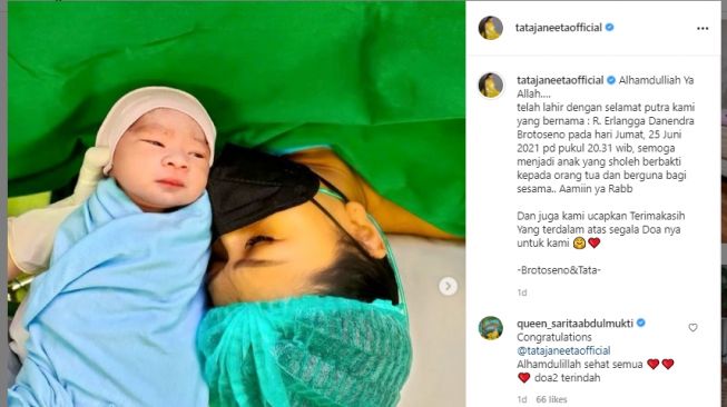 Tata Janeeta melahirkan bayi laki-laki [Instagram/tatajaneetaofficial]