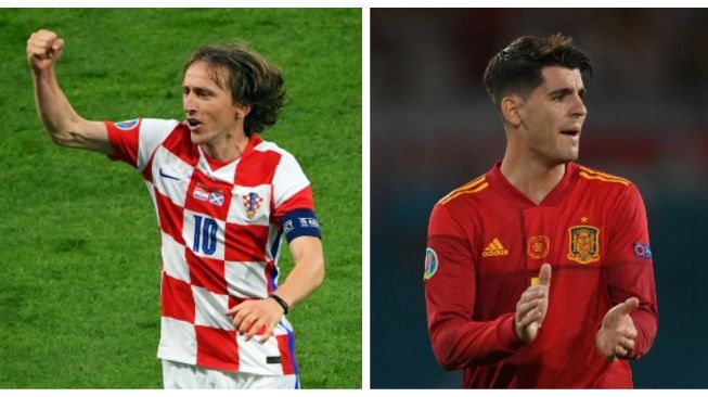 Kolase foto gelandang Kroasia Luka Modric dan pemain depan Spanyol Luka Modric. (Foto AFP) 