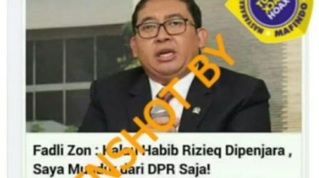 CEK FAKTA: Benarkah Fadli Zon Siap Mundur dari DPR Jika Habib Rizieq Dipenjara?