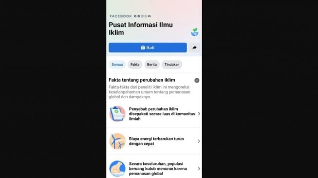 Pusat Informasi Ilmu Iklim Facebook. [Facebook Indonesia]