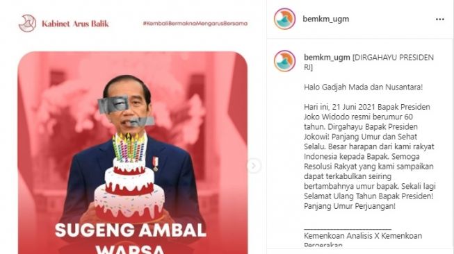 BEM UGM Sudah Sindir Menohok Jokowi. (Instagram/@bemkm_ugm)