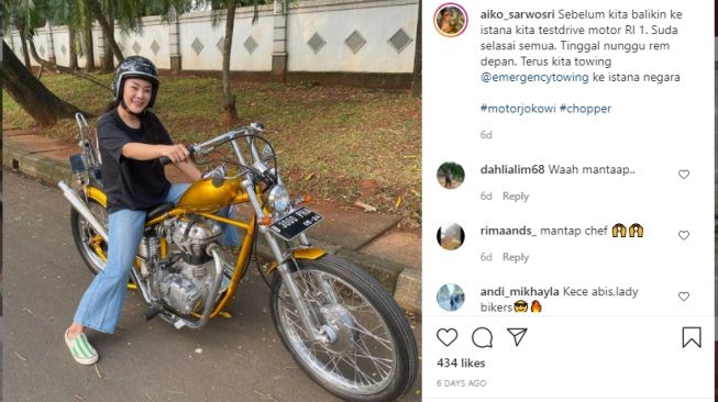 Chef Aiko bersama motor milik Presiden Jokowi (Instagram)