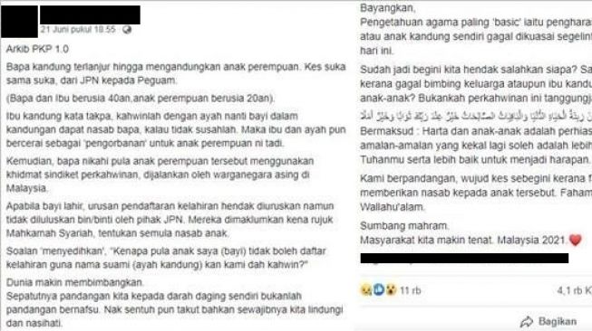 Kisah wanita rela diceraikan agar suami bisa nikahi anak kandung. (Facebook)