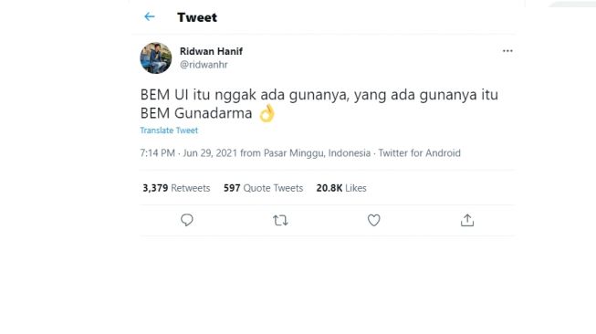 YouTuber Ridwan Hanif: BEM UI Tak Ada Gunanya, yang Ada Gunanya BEM Gunadarma