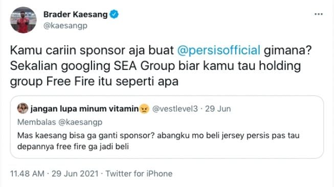 Cuitan Kaesang Pangarep, netizen protes dengan sponsor Persis Solo. [Twitter]