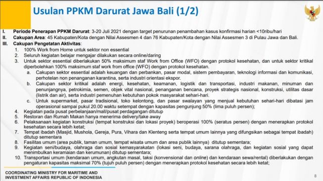 Draf usulan PPKM Darurat Jawa Bali. (tangkap layar)
