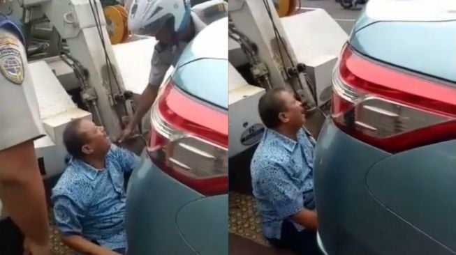 Parkir Sembarangan, Bapak Ini Merengek Tak Mau Mobilnya Diangkut Petugas