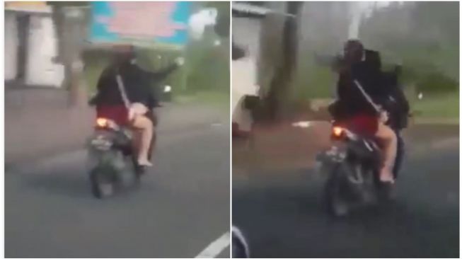 Viral Dua Sejoli Berantem di Atas Motor, Kepala Sang Pria Ditabok Berkali-kali