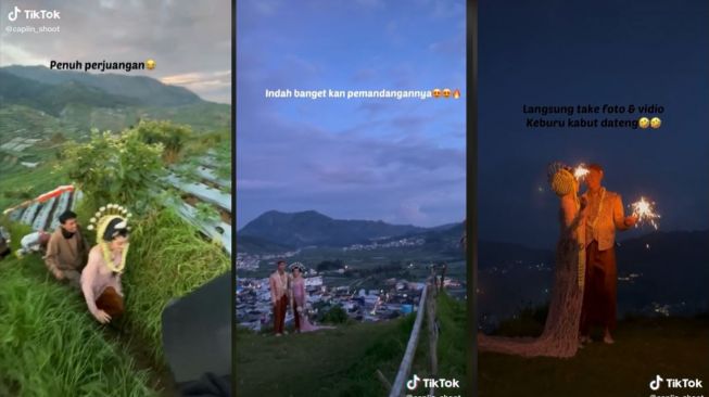 Viral Prewedding Bar-Bar, Pengantin Naik Gunung Pakai Jarik (tiktok.com/caplin_shoot)