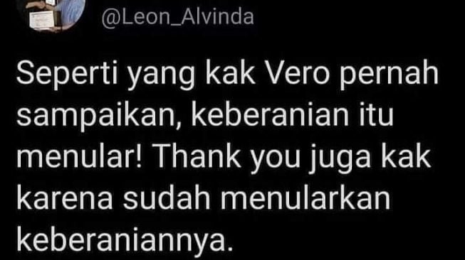 Cuitan Leon Alvinda Putra berterima kasih kepada Veronica Koman. [Twitter]