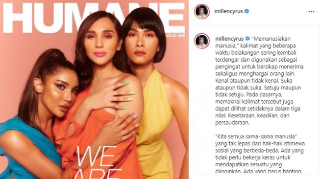 Potret bareng Millen Cyrus, Dena Rachman, dan Oscar Lawalata. [Instagram]