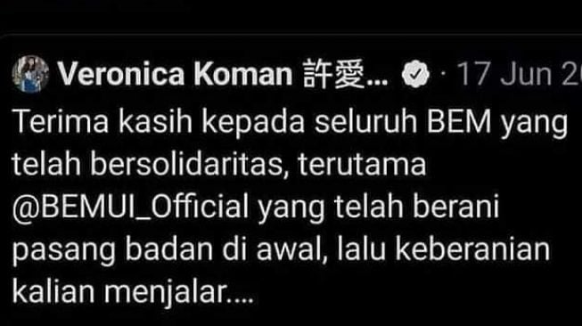 Veronica Koman puji BEM UI. [Twitter]