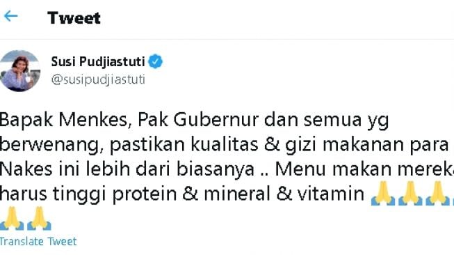 Cuitan Susi Pudjiastuti minta nakes lebih diperhatikan (twitter)