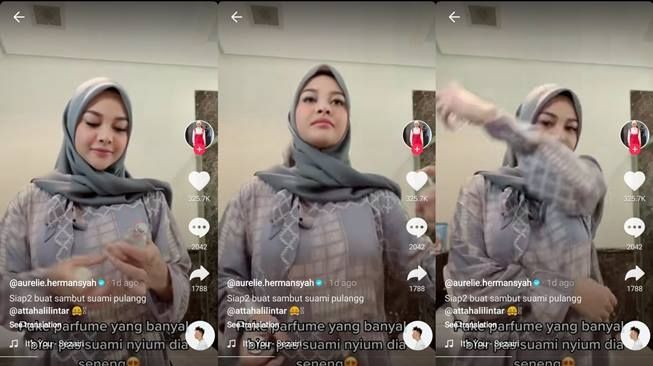 Aurel Hermansyah pakai parfum demi manjakan suami. (TikTok/@aureliehermansyah10)