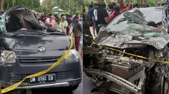 Daihatsu Gran Max dan Datsun Go Adu Banteng, Lima Orang Terluka Dilarikan ke Rumah Sakit