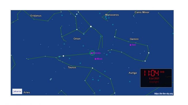 Konjungsi Bulan dan Merkurius Juli 2021. [In the sky]