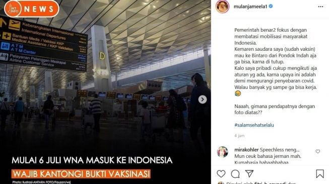 Mulan Jameela berkomentar soal PPKM Darurat. [Instagram]