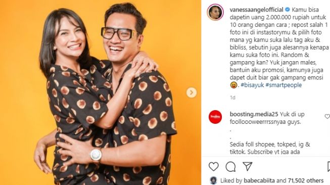 Potret Vanessa Angel dan suami pakai baju tidur [Instagram]