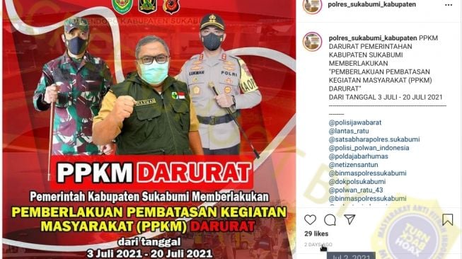 Benarkah Pemkab Sukabumi Anjurakan 'Perbanyak Pergi ke Masjid' saat PPKM (Turnbackhoax.id)