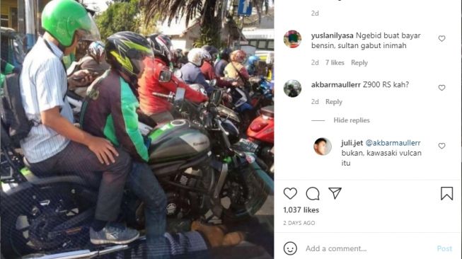 Ojol terciduk naik Kawasaki Vulcan (Instagram)