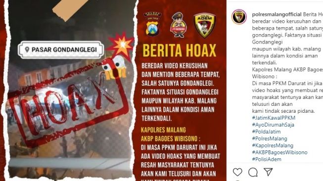 Penyebar Video Hoax Kericuhan di Pasar Gondanglegi Malang Diburu Polisi
