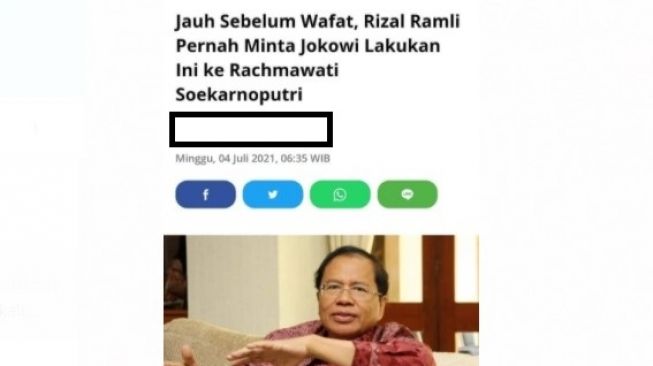 Tangkapal layar judul berita menyebut Rizal Ramli meninggal dunia viral di media sosial [SuaraSulsel.id / Istimewa]