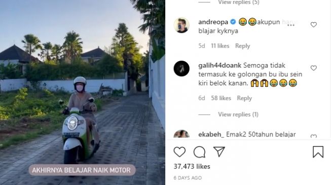Sophia Latjuba belajar naik motor gunakan Honda Scoopy (Instagram)