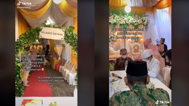 Viral Pengantin Positif Covid-19, Akad Nikah Terpaksa Digelar Virtual (tiktok.com/@artiwedding)