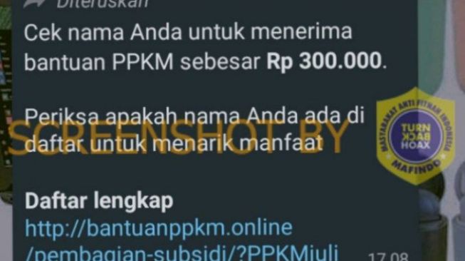 Beredar Link Pengecekan Penerima Bantuan PPKM Rp 300 Ribu (Turnbackhoax.id)