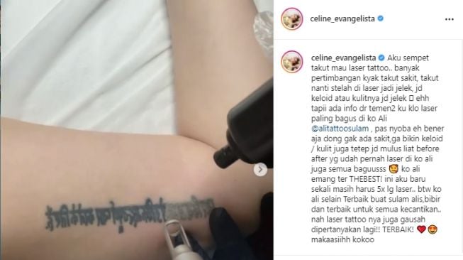 Momen Celine Evangelista hapus tato [Instagram/celine_evangelista]