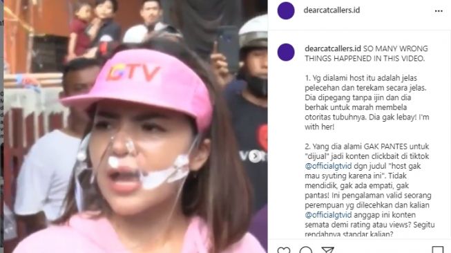 Dinar Candy kena pelecehan saat syuting acara tv. [Instagram/dearcatcallers.id]