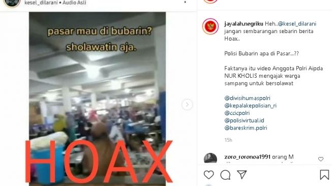 Cek Fakta Pedagang bershalawat karena pasar akan dibubarkan (instagram)