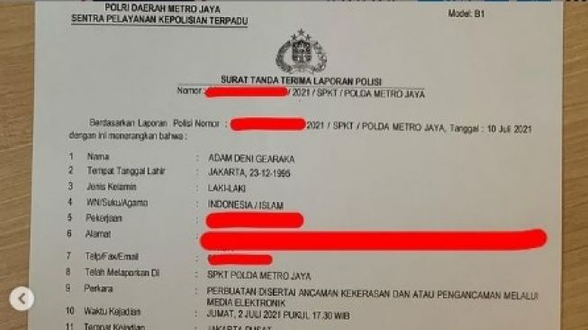 Jerinx SID dilaporkan ke Polda Metro Jaya oleh Adam Deni. Adam Deni laporkan Jerinx SID karena dimaki-maki di telepon. (instagram Adam Deni)