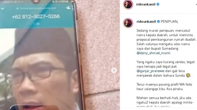 Ridwan Kamil bongkar modus penipuan (instagram)