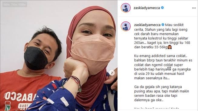 Zaskia Adya Mecca cerita soal kolesterol. (Instagram/@zaskiadyamecca)