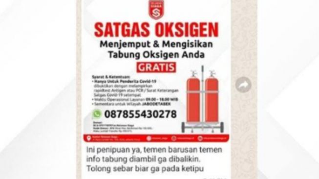 CEK FAKTA: Viral Poster Program Satgas Oksigen dari Relawan Siaga, Benarkah?