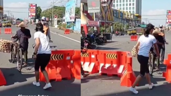 Jalan Ditutup Dampak Penyekatan, Perlakuan Wanita ke Bapak Pengayuh Sepeda Jadi Sorotan