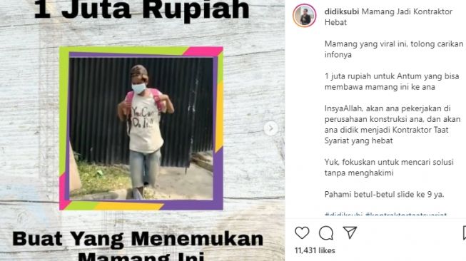 Kuli bangunan dicari pengusaha. (Instagram/@didiksubi)