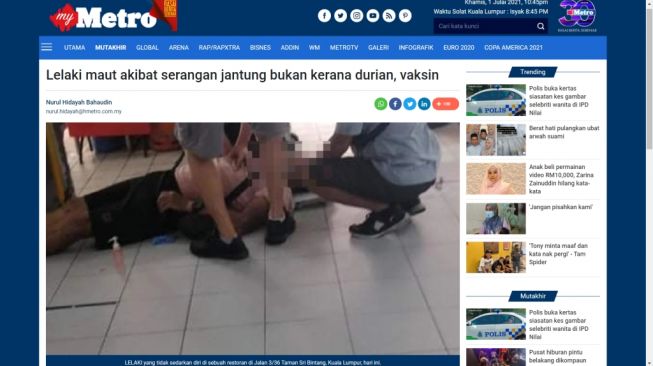 Benarkah Berita Viral Pria Tewas Usai Makan Durian Setelah Divaksin (Turnbackhoax.id)