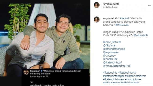 Arya Saloka dan Fiki Alman. Potret Kompak Aldebaran dan Roy Ikatan Cinta [Instagram]