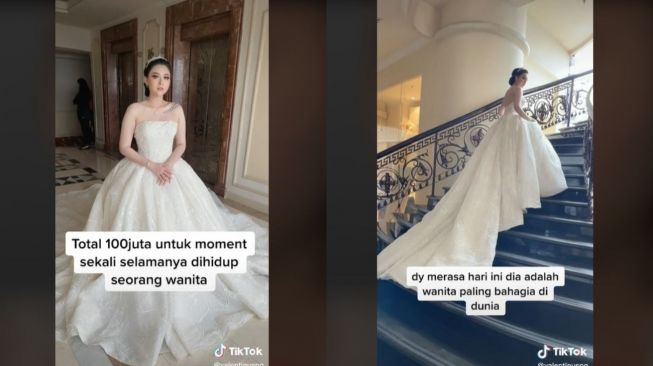 Viral Penampilan Pengantin Wanita Bayar Rp100 Juta Sebadan (tiktok.com/agustinusng)