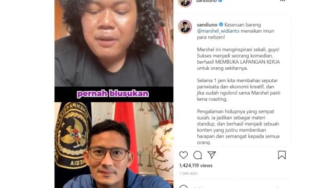 Wawancara Marshel dan Sandiaga Uno membahas rekor MURI milik Sandiaga (Instagram)