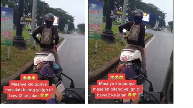 Aksi pemotor saat menunggu lampu lalu lintas bikin pengguna jalan terhibur (TikTok)