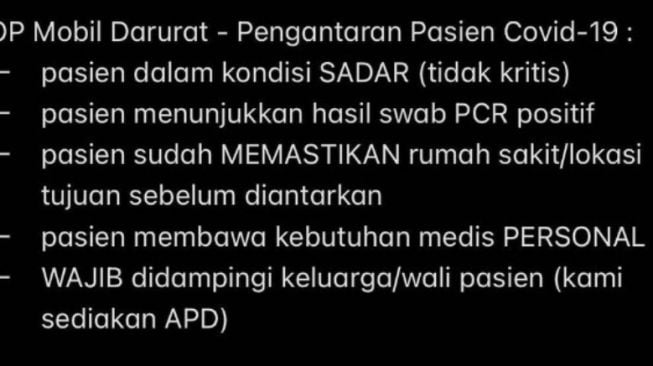 SOP dari penggunaan mobil darurat Padodi (Twitter)