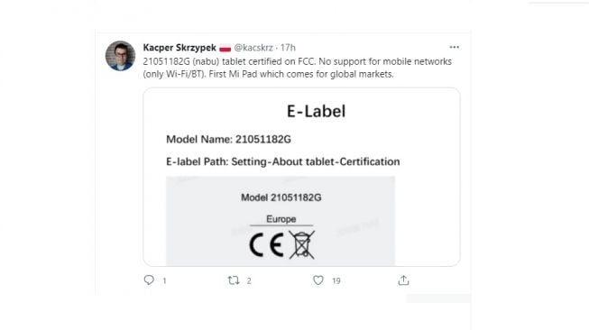 Bocoran tablet Xiaomi. [Twitter]