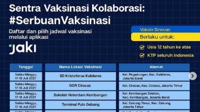 Lokasi Vaksinasi COVID-19 KTP non DKI di Jakarta Sabtu-Minggu 17-18 Juni 2021