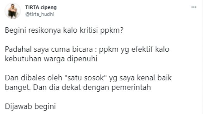 Cuitan dr Tirta disentil orang dekat pemerintah. (Twitter)