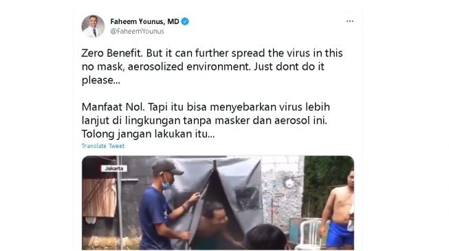 Viral Warga Bergantian Pakai Bilik Sauna untuk Imunitas, dr Faheem Younus: Nol Manfaat