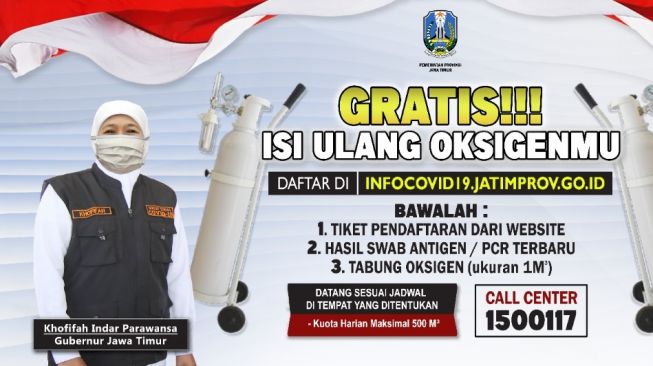 Jadwal Lokasi Layanan Isi Ulang Oksigen Gratis Pemprov Jatim, Begini Cara Daftarnya